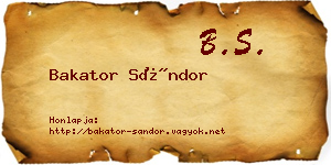 Bakator Sándor névjegykártya